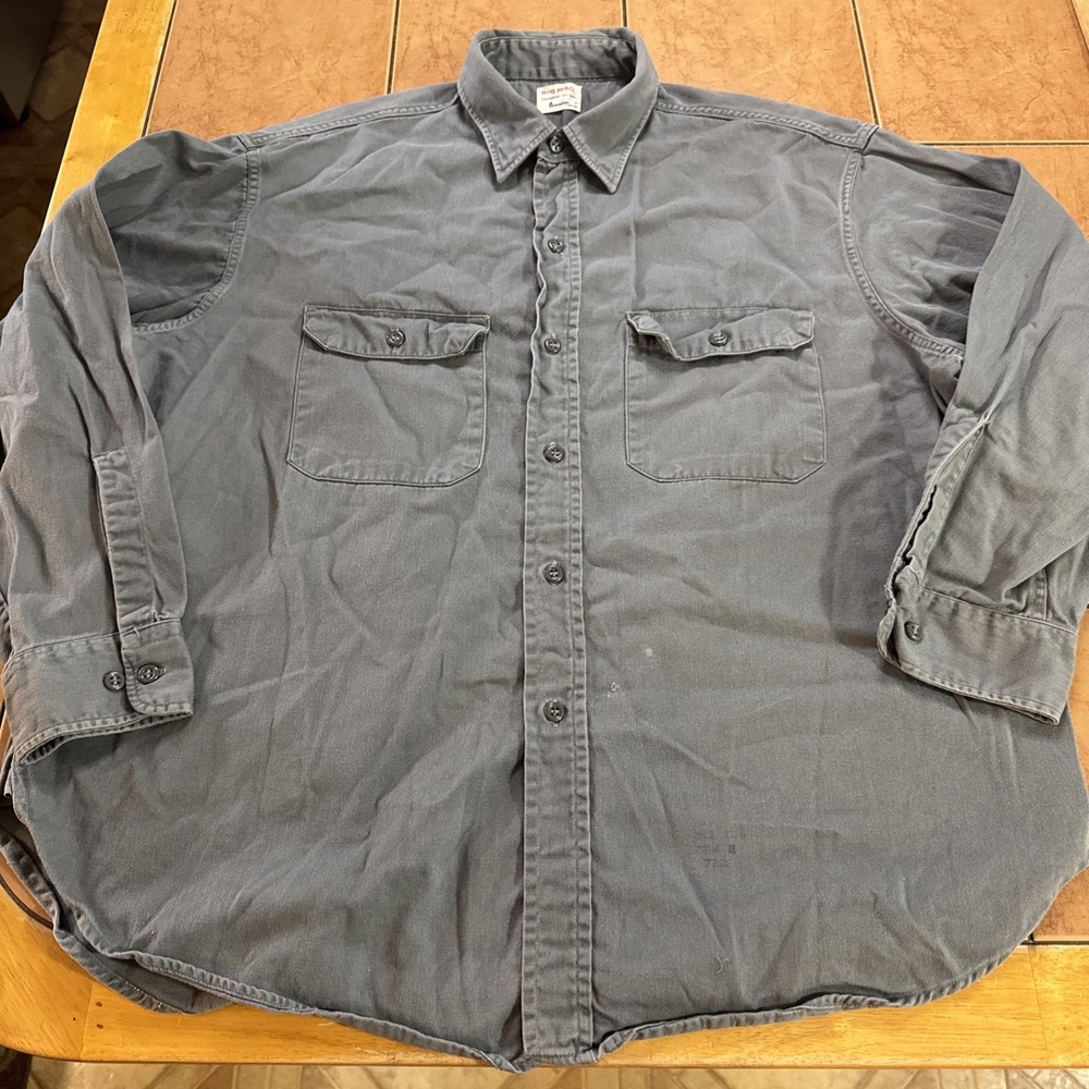 1950s Vtg Big Mac Gussets Sanforized Cotton Twill Vat Dyed Workwear Shirt Sz XL